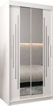 InspireMe - Kledingkast met 2 schuifdeuren, Modern-stijl, Een kledingkast met planken en een spiegel (BxHxD): 100x200x62 - MALTESE I 100 Wit Mat