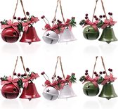 6 Stuks Kerst Klokken Ornamenten Kleurrijke Kerst Jingle Bell met Ster Uitsparing Mini Craft Bells Slee Klokken met Hulst