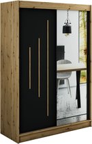 InspireMe - Kledingkast met 2 schuifdeuren, Modern-stijl, Een kledingkast met planken en een spiegel (BxHxD): 150x200x62 - JARED Y2 150 Artisan Eik + Zwart Mat