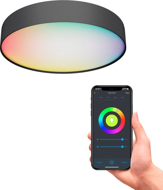 Calex Slimme Plafondlamp - Smart Plafonnière - RGB en Warm Wit - Zwart