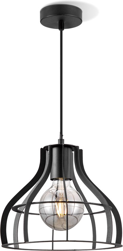 Home Sweet Home - Moderne Hanglamp Blank - hanglamp gemaakt van Metaal - Zwart - 25/25/127cm - Pendellamp geschikt voor woonkamer, slaapkamer en keuken- geschikt voor E27 LED lichtbron