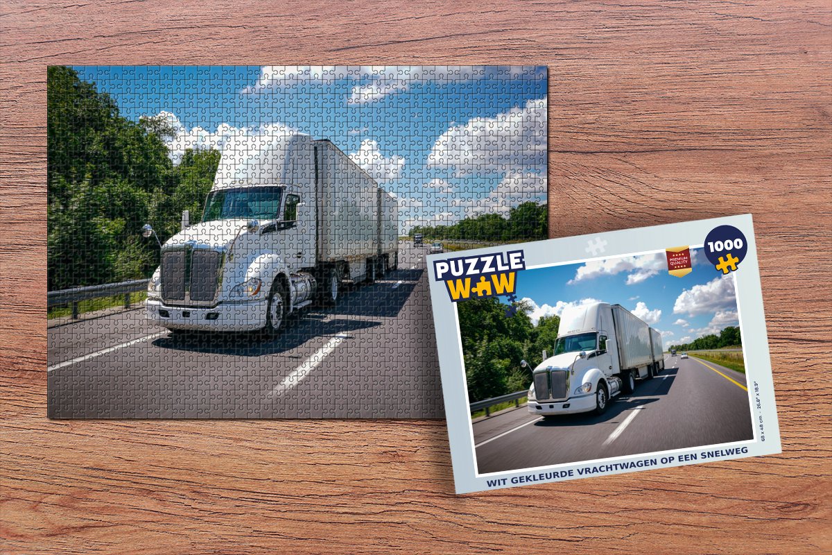 Puzzle Camion de couleur Wit sur une autoroute - Puzzle - Puzzle 1000  pièces adultes 