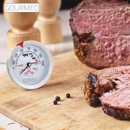 GOURMEO® 2-in-1 vleesthermometer (vlees en oventemperatuur) van roestvrij staal met gaarpuntweergave, braadthermometer, grillthermometer, oventhermometer - GOURMEO