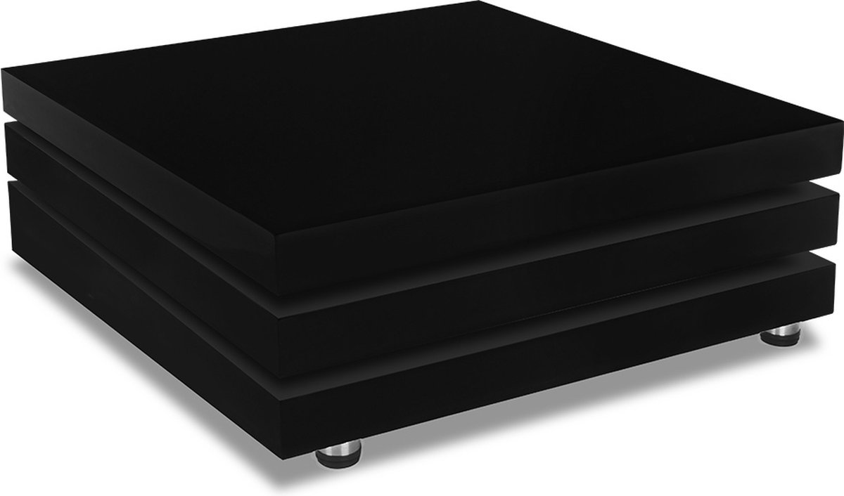Casaria Salontafel Hoogglans Lak - 360° Draaibaar - 76x76cm Zwart