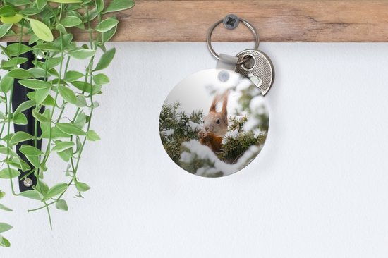 Porte-clés - Écureuil - Pin - Neige - Plastique - Rond - Distribuer des cadeaux