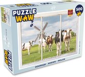 Puzzel Doorkijk - Koe - Molen - Legpuzzel - Puzzel 500 stukjes