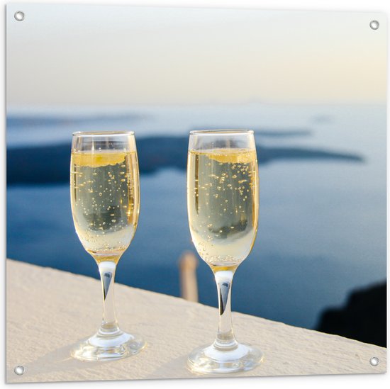 WallClassics - Tuinposter – Champagne Glazen - 80x80 cm Foto op Tuinposter  (wanddecoratie voor buiten en binnen)
