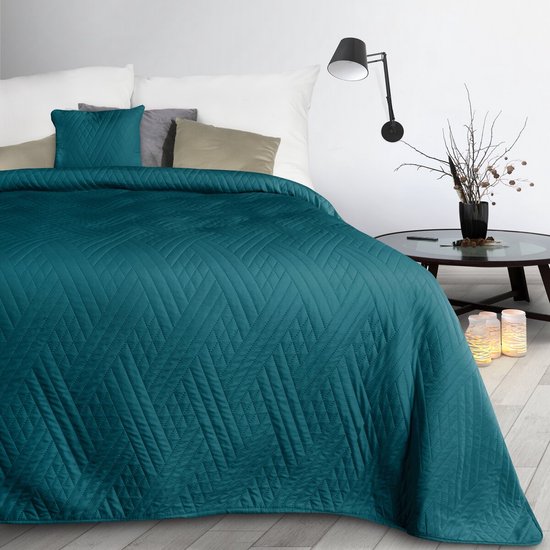 Oneiro’s luxe BONI Type 1 Beddensprei Turquoise - 170x210 cm – bedsprei 2 persoons – beddengoed – slaapkamer – spreien – dekens – wonen – slapen