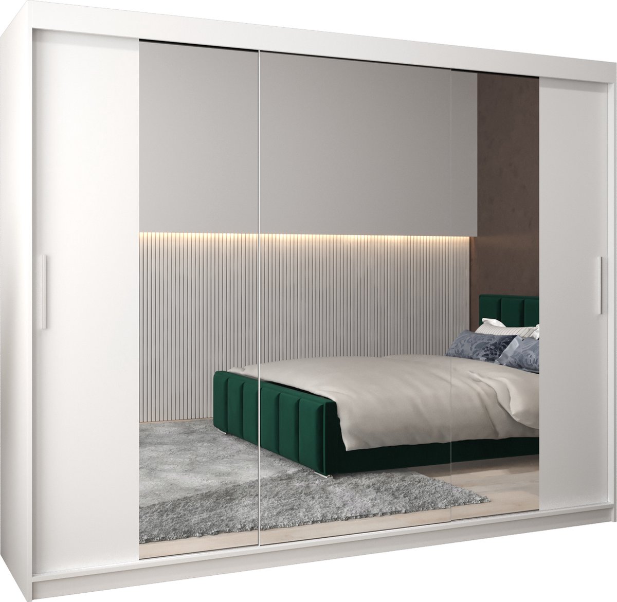 InspireME Kledingkast met 3 schuifdeuren, Modern-stijl, Kledingkast met planken (BxHxD): 250x200x62 - TORM II 250 Wit Mat mat 4 lades