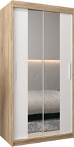 InspireMe - Kledingkast met 2 schuifdeuren, Modern-stijl, Kledingkast met planken (BxHxD): 100x200x62 - TORM I 100 Sonoma Eik + Wit Mat met 2 lades