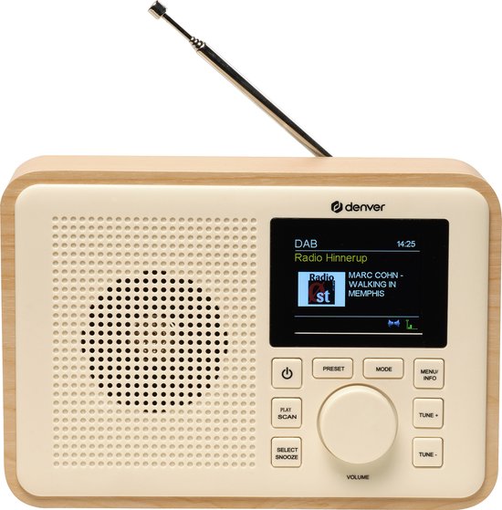 Denver Dab Radio - Bluetooth Speaker - Ingebouwde FM Radio - DAB60 - Light Wood