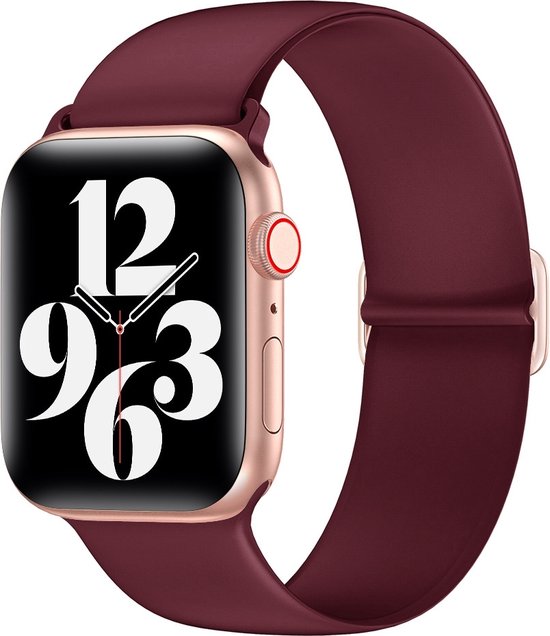 By Qubix Elastische Solo Loop bandje Wijnrood Geschikt voor Apple Watch 44mm . bol