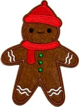 Taai Taai Pop Gingerbread Man Peperkoek Mannetje Kerst Strijk Embleem Patch 7.2 cm / 9.8 cm / Bruin Rood