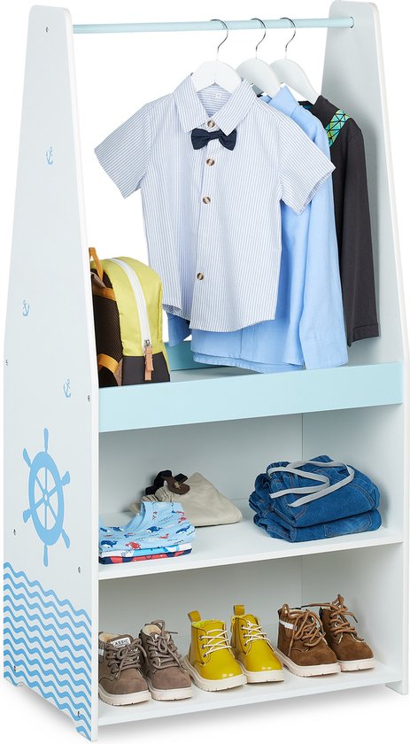 Relaxdays kledingrek voor kinderen - planken - kledingstandaard babykamer - kinderkapstok