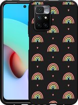 Xiaomi Redmi 10 2022 Hoesje Zwart Regenboog Patroon - Designed by Cazy