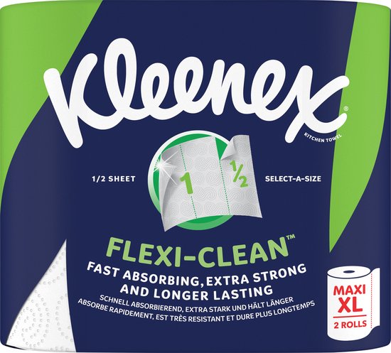 Kleenex - Papier essuie-tout - Flexi Clean - Rouleaux essuie-tout - 12 rouleaux Maxi XL - Pack économique