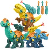 Montage set van 3 Dinosaurus met pistool, pijltjes, schroeven en schroevendraaier | Leren bouwen | STEM speelgoed | Educatief Montessori