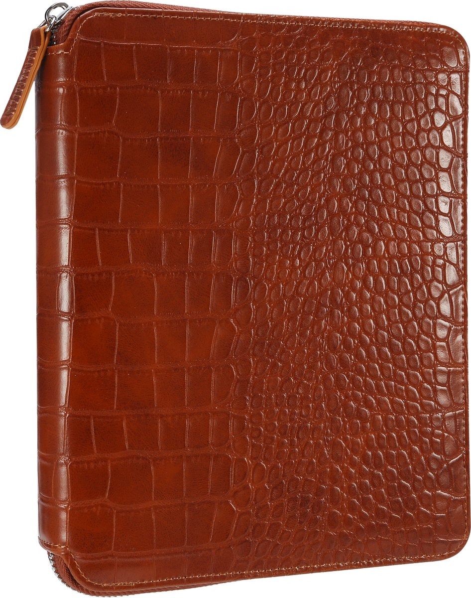 Victoria's Journals Croco Smyth Zipper Folder - Schrijfmap A5 - Luxe Vegan Leer Schrijfmap A5 met rits en Premium A5 Vegan Leer Notitieboek - Top Cadeau voor Professionals (Dotted - Bruin)