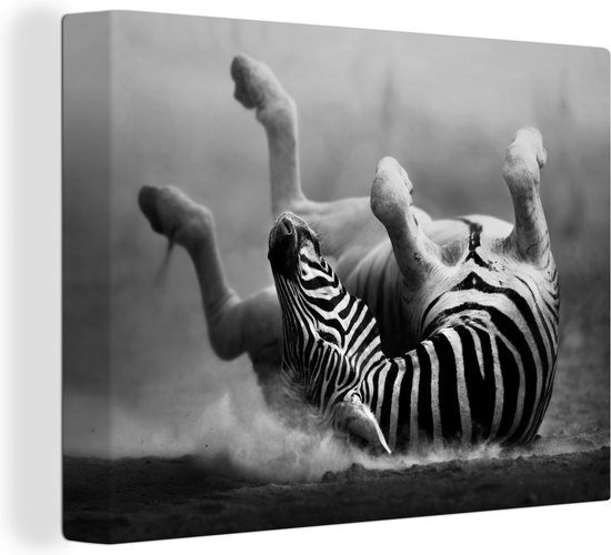 Canvas - Wilde dieren - Zebra - Natuur - Zwart - Wit - Canvasdoek - Canvas schilderij - 120x90 cm - Woondecoratie - Woonkamer