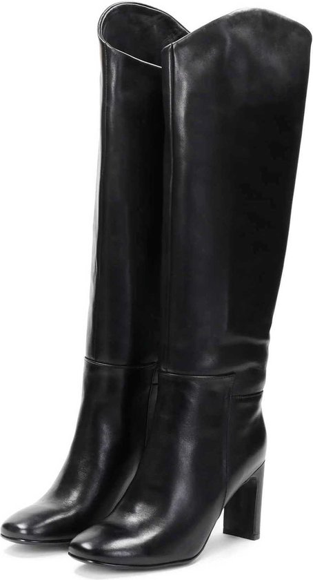 VERISSON Bottes Hautes Femme Plateforme – Talon Bloc 12 Cm, Cuissardes Élastiques, Bout Carré, Aspect Verni Tendance