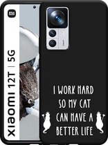 Xiaomi 12T / 12T Pro Hoesje Zwart Royalty Cat - wit - Designed by Cazy
