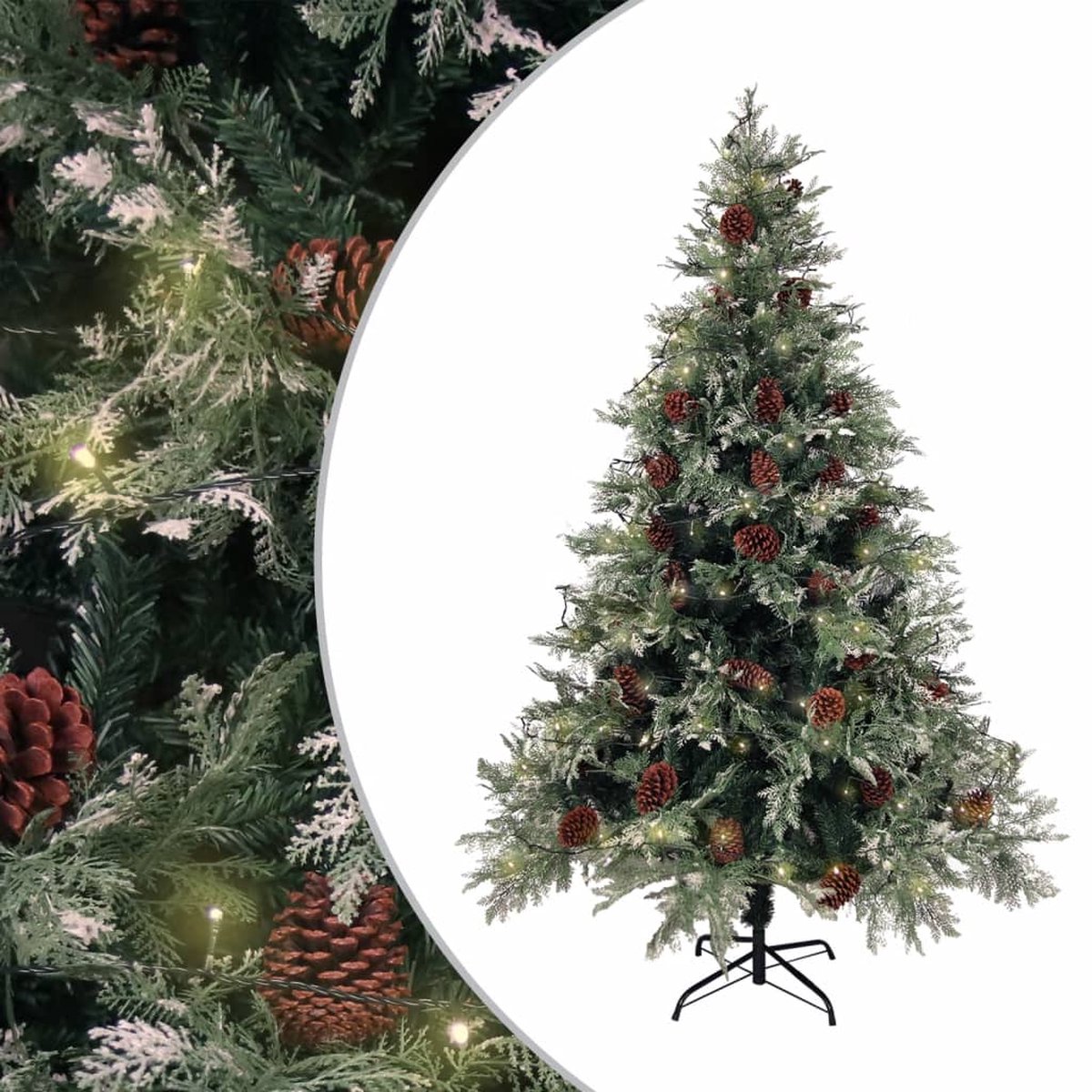 Prolenta Premium - Kerstboom met LED's en dennenappels 150 cm PVC en PE groen wit