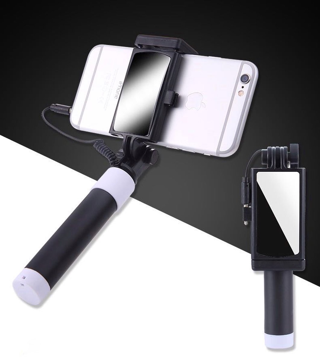 Selfie stick opvouwbaar CL-02 jack 3.5mm voor smartphone met aux aansluiting Zwart