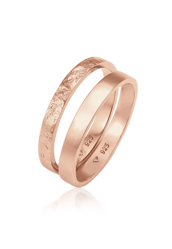 Elli Dames Ringen Dames Ring Set Minimal Basic in 925 Sterling Zilver rose-goud verguld