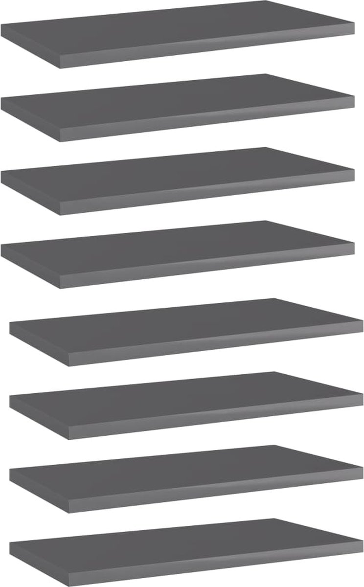Prolenta Premium - Wandschappen 8 st 40x20x1,5 cm spaanplaat hoogglans grijs