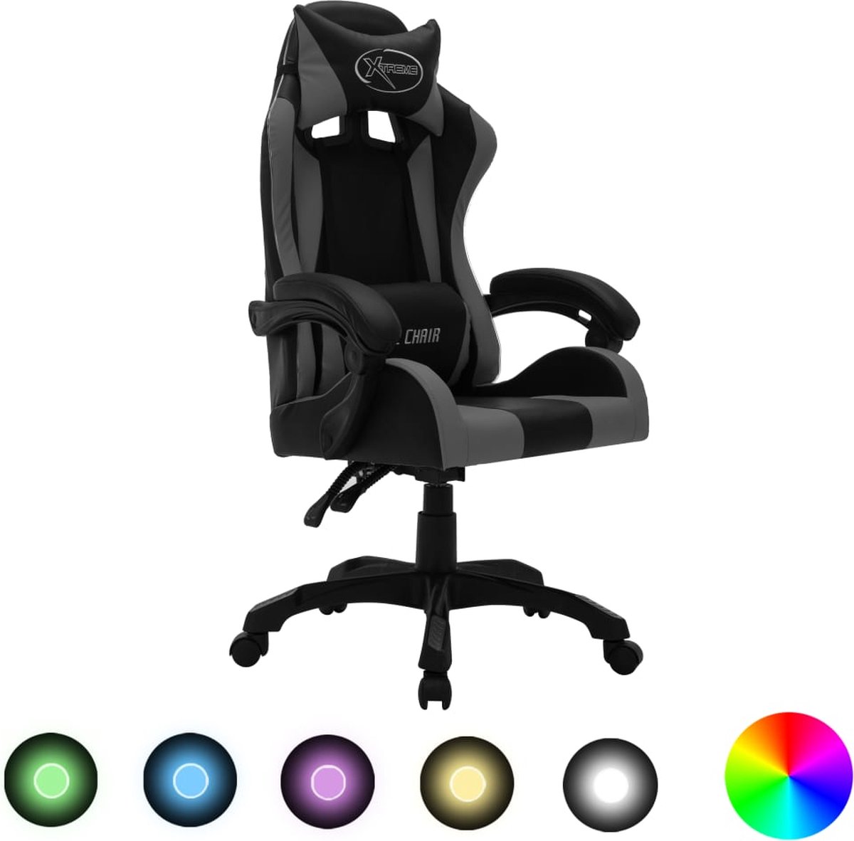 Prolenta Premium - Racestoel met RGB LED-verlichting kunstleer grijs en zwart