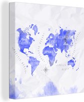 Canvas Wereldkaart - 50x50 - Wanddecoratie Wereldkaart - Abstract - Waterverf