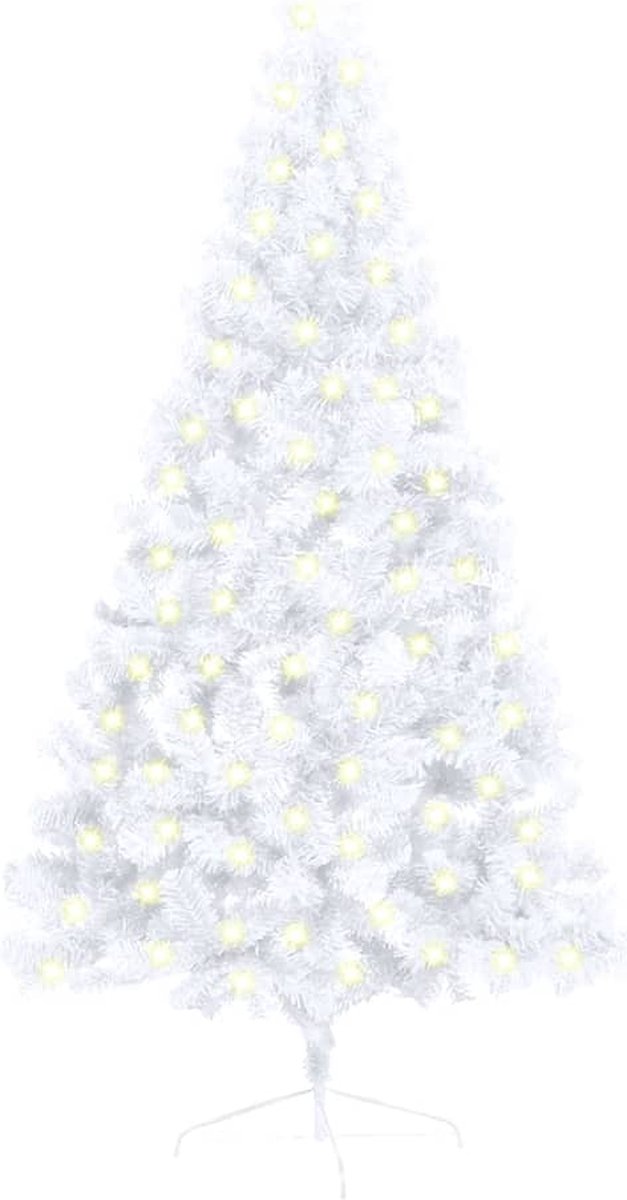 Prolenta Premium - Kunstkerstboom met LED's en standaard half 150 cm PVC wit