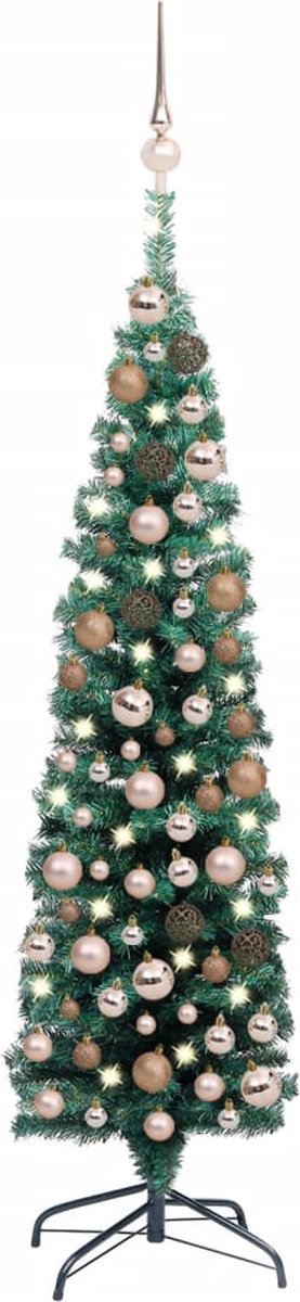 Prolenta Premium - Kunstkerstboom met LED's en kerstballen smal 120 cm groen
