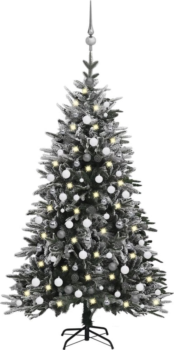 Prolenta Premium - Kunstkerstboom met LED's, kerstballen en sneeuw 210 cm PVC PE