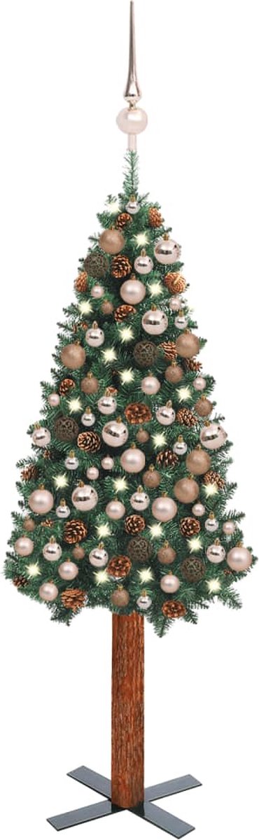 Prolenta Premium - Kerstboom met LED's en kerstballen smal PVC 180 cm groen