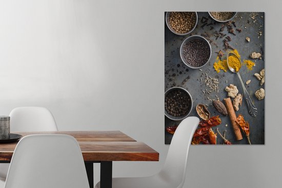 Tableau sur Toile Épices - Cuillère - Kom - Nourriture - Épices - 60x80 cm - Décoration murale
