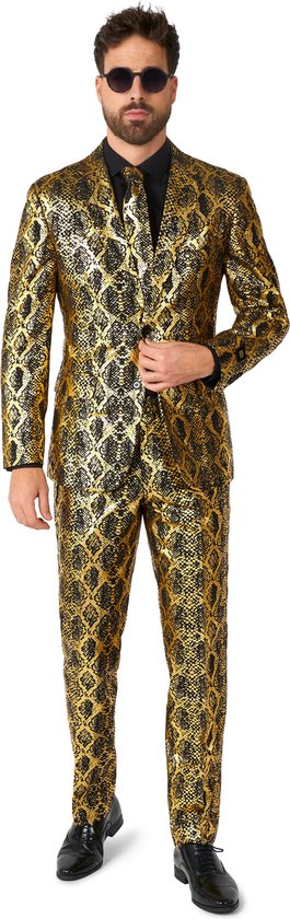OppoSuits Shiny Snake - Mannen Pak - Goud & Zwart - Glimmend Carnavals Kostuum - Maat EU 52
