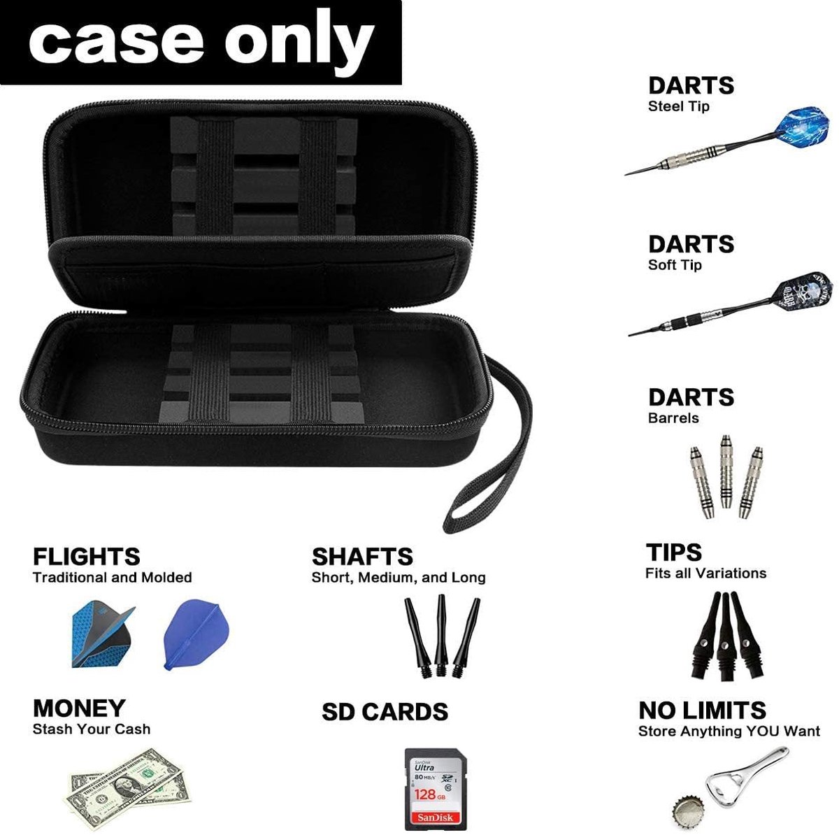 Dart Case Voor 6 Stalen Tip En Soft Tip Darts, Dart Carrying Storage Houder Past Voor Dart Tips, assen En Vluchten (Doos Alleen)