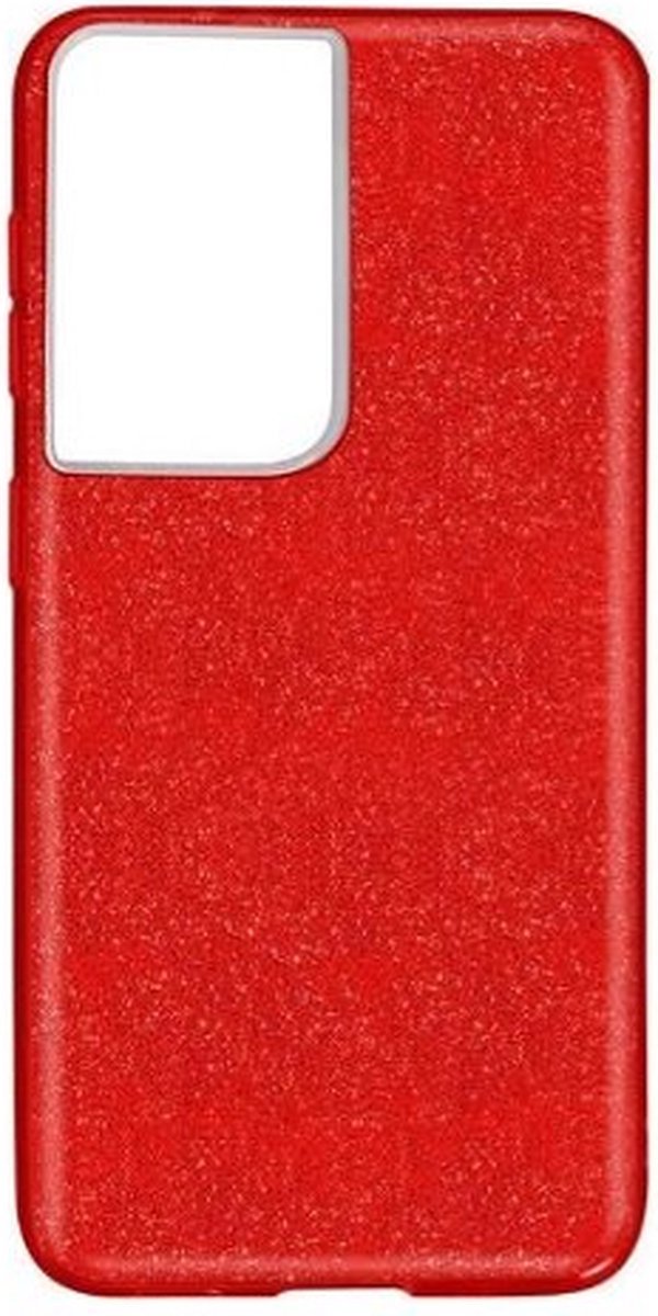 Samsung S21 Ultra Siliconen Glitter Hoesje Rood