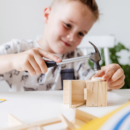 Totum Carpenter King junior Timmerset met hout en hamer - educatief constructie speelgoed bouwset - leren timmeren jongens en meisjes junior