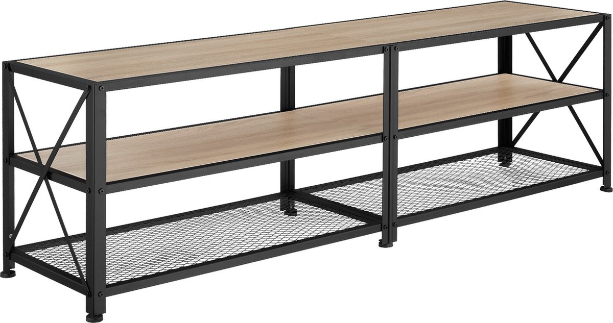 tectake® TV-meubel met open planken - 3 niveaus - Lowboard voor TV's tot 70 inch - Houten 