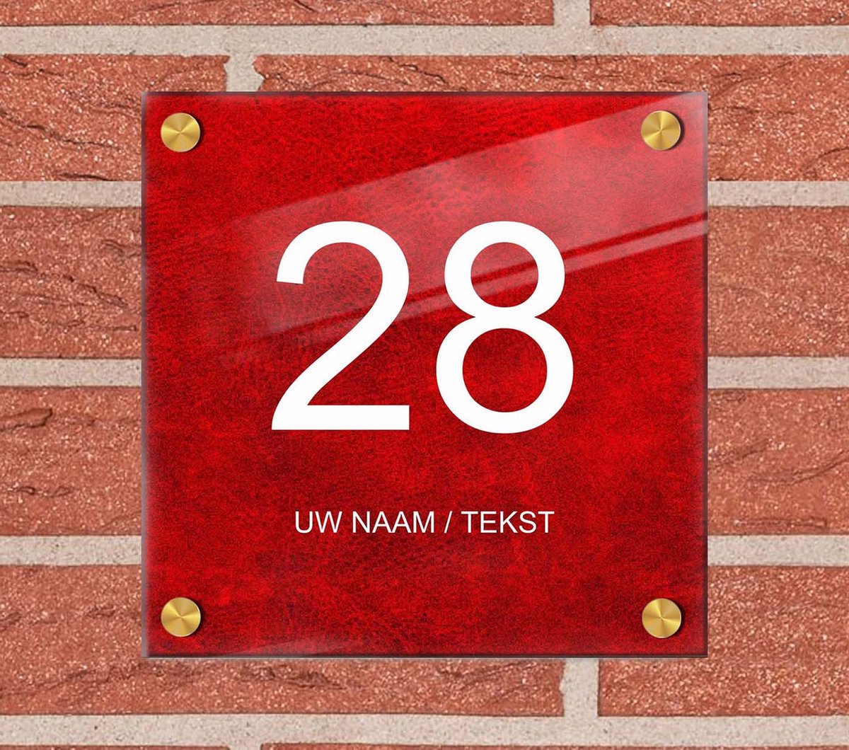 Naambordje voordeur plexiglas 25x25x0,5 cm met goud kleur afstanhouder model 1123 - Huisnummerbordje, naambordjes, naambordje huis, naamplaatjes, huisnummer bordje, originele naambordjes voordeur, huisnummerbord met naam, originele huisnummer bord