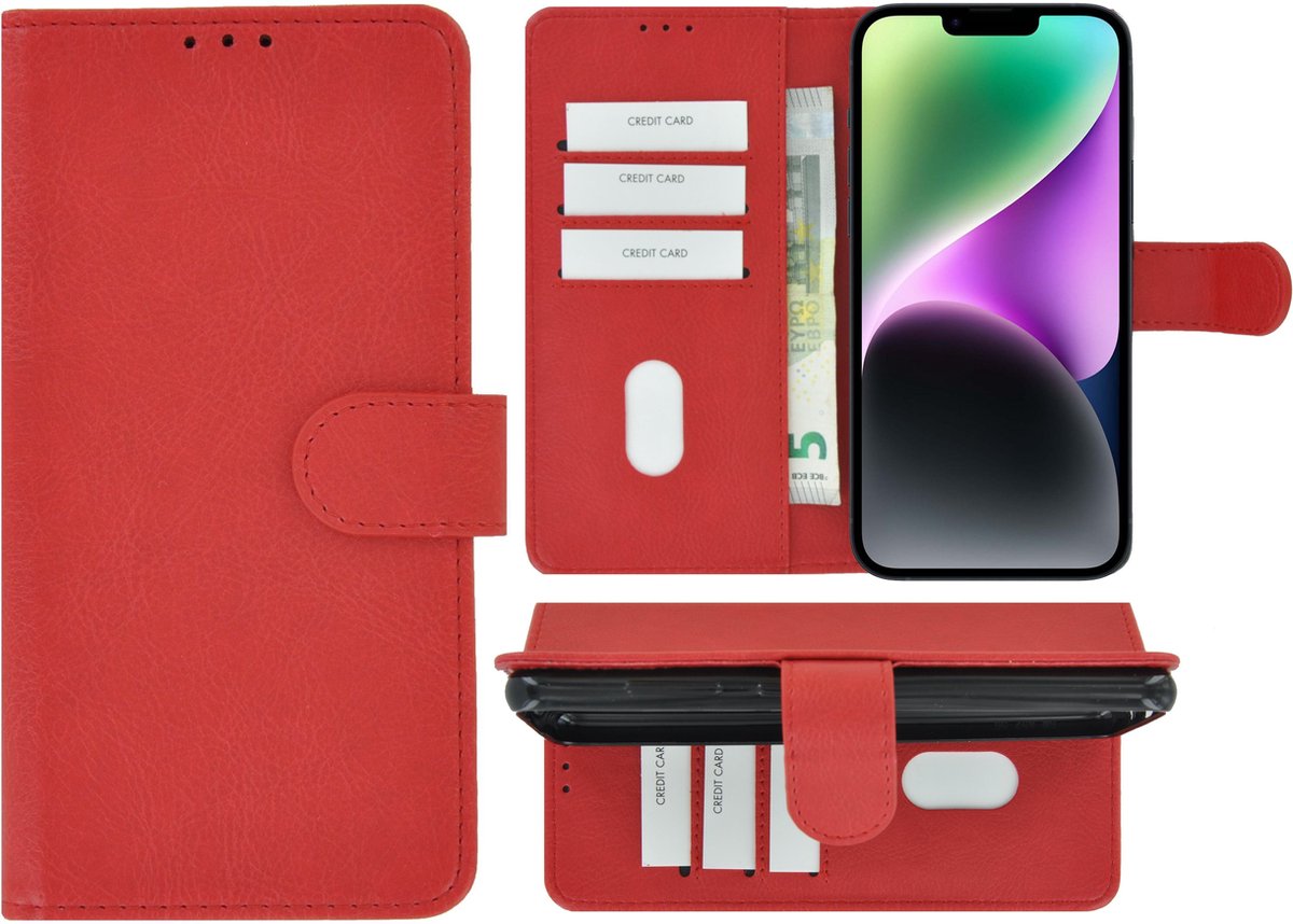 MoDo hoesje Geschikt voor iPhone 14 - Kunstleer Book Case - Rood