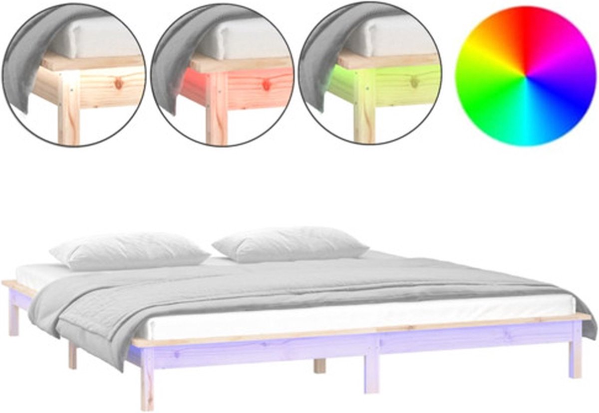 vidaXL - Bedframe - LED - massief - hout - 140x200 - cm