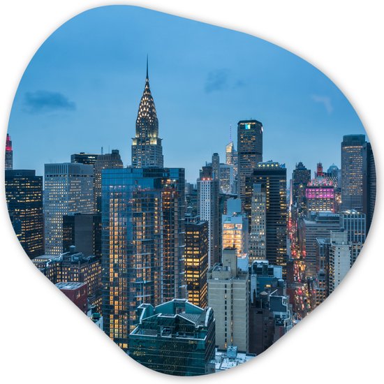 Organische Wanddecoratie - Kunststof Muurdecoratie- Organisch Schilderij - New York - Skyline - Empire State Building- 90x90 cm - Organische spiegel vorm op kunststof