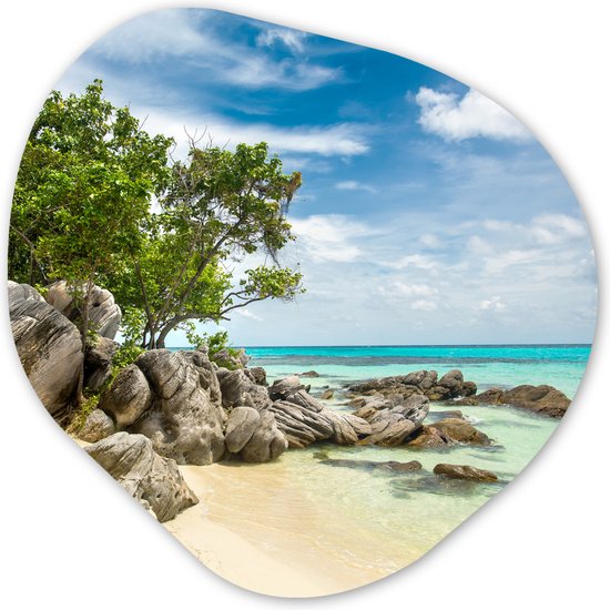 Décoration murale bio - Décoration murale en plastique - Tableau bio - Plage - Pierres - Mer - Eté - 60x60 cm - Forme miroir bio sur plastique