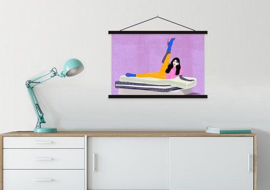 Porte-affiche avec affiche - Affiche scolaire - Femme - Vintage - Pastel - 90x60 cm - Lattes noires