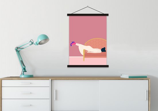 Porte-affiche avec affiche - Affiche scolaire - Vintage - Femmes - Pastel - 90x120 cm - Lattes noires