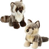 Ravensden - Knuffeldieren set wolf en wasbeer pluche knuffels 18 cm