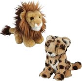Ravensden - Knuffeldieren set leeuw en cheetah luipaard pluche knuffels 18 cm